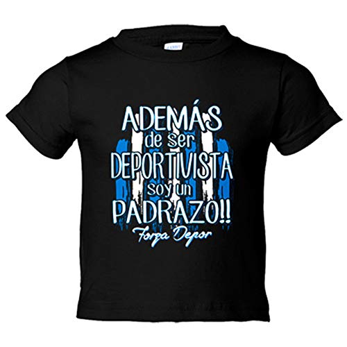 Camiseta bebé además de ser Deportivista soy un padrazo futbolero de La Coruña - Negro, 1 año