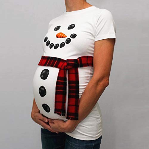 Camiseta de Las Mujeres Embarazadas Fotografia SHOBDW Blusa De Manga Corta De Verano Muñeco De Nieve Navideño Embarazo De Maternidad Tops Camisa Casual Talla Grande S-XXXL(Blanco,L)