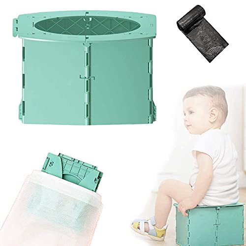 Camping Inodoro, Asiento para Orinal de Bebé, Inodoro Plegable para Niños, Plegable Inodoro Portatil, Inodoro Portátil de Viaje, con Bolsa Almacenamiento y 15 Bolsas Basura, Sanitarios para Niños