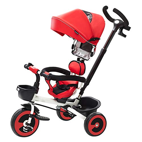 Carritos y sillas de Paseo Triciclo para niños Plegable 1-3-6 años de Edad Cochecito de Bicicleta Cochecito de bebé Resbalón Artefacto para bebé Bebé Sillas de Paseo (Color : Red)