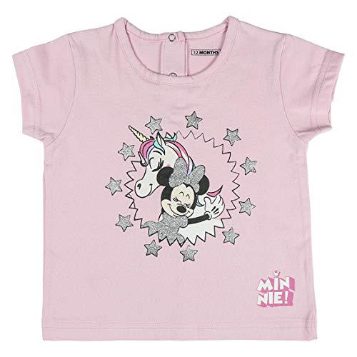 Cerdá Pijama de Minnie Mouse-Camiseta + Pantalon de Algodón Juego, Rosa, 12 Meses Unisex bebé