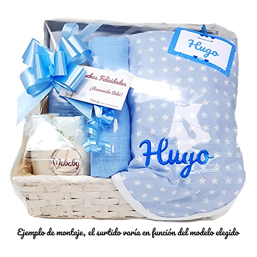 Cesta de Bebé Personalizada - Mi Mantita de Mababy - Set de Primera Puesta para Recién Nacido, Manta para Bebé Personalizada y Muselina de Lactancia - Regalos para Babyshower. (Rosa Talla 0)