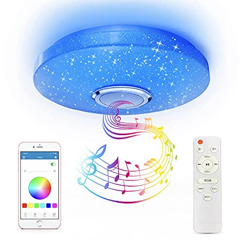 CheDux Lámpara de Techo LED Regulable de 36 W, Luz de Música Que Cambia de Color RGB, con Altavoz Bluetooth, Controlada Por Control Remoto y Aplicación, Adecuada Para Baño, Dormitorio, Sala de Estar