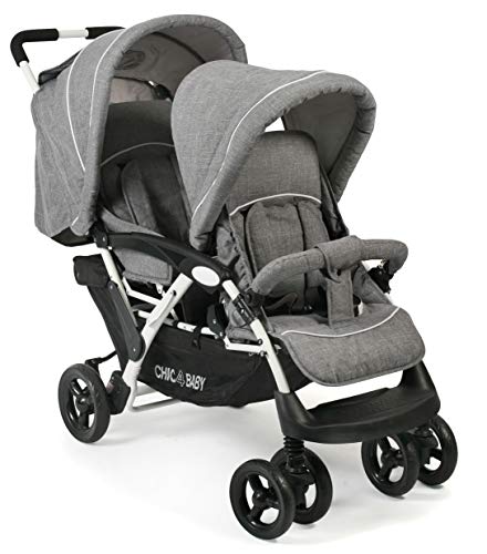 CHIC 4 BABY 275 60 Duo - Cochecito doble para hermano, incluye capazo y protector de lluvia, color gris y blanco