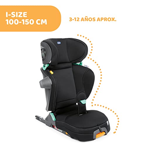 Chicco Fold & Go I-Size Silla de Coche con Conectores Isofix para Niños de 100 a 150 cm, Reclinable, Grupo 2/3 para Niños de 3-12 Años, Plegable y Portátil, con Protección Lateral, Negra (Black)