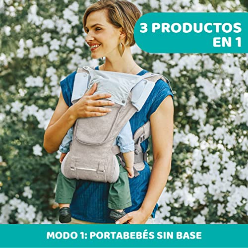 Chicco Hip Seat Mochila Portabebés desde 0 Meses hasta 15 kg, Mochila para Bebé Multifunción 3 en 1 con Base Rígida, Hombreras Acolchadas y Capucha Protectora, 8 Posiciones, Beige (Hazelwood)