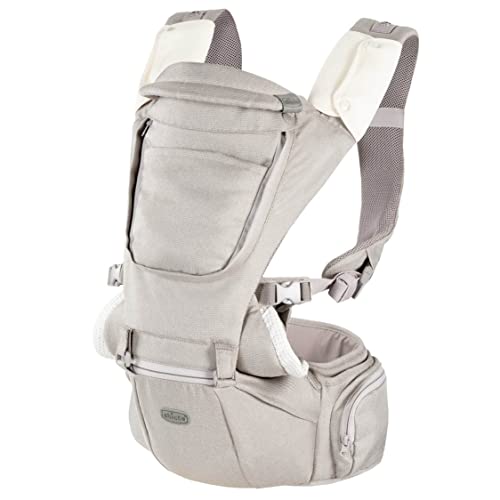 Chicco Hip Seat Mochila Portabebés desde 0 Meses hasta 15 kg, Mochila para Bebé Multifunción 3 en 1 con Base Rígida, Hombreras Acolchadas y Capucha Protectora, 8 Posiciones, Beige (Hazelwood)