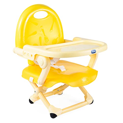 Chicco Pocket Snack Elevador de Silla Niños para Comer, Apto de 6 Meses hasta 3 Años (15 kg), Trona Viaje Portátil y Ajustable para Bebés, Alzador Compacto con Bandeja Desmontable, Amarillo (Saffron)