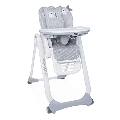 Chicco Polly2Start Trona y Hamaca para Bebés 0 Meses - 3 Años (15 kg), Trona Ajustable, Transformable y Compacta con 4 Ruedas, Respaldo Reclinable - Color Gris Peces (Dots)