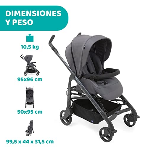 Chicco Trio Love Up Carrito de Bebé 3 Piezas con Sistema de Viaje Apto de 0 a 36 Meses, Silla de Paseo Bebé con Capazo, Capota y Silla para Coche, Ligera y Plegable Cierre Compacto, Gris (Moon Grey)