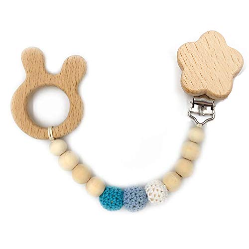 Clips Madera para Chupete, 8 Piezas Pinza Chupetero Madera, Clips para Chupete con Patrón Lindo, Juguetes para La Dentición y Clips Madera para Bebés Pequeños (Amor, Osos, Estrellas, etc.)