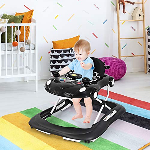 COSTWAY Andador para Bebé Altura Ajustable Plegable Silla con Música y Luz para Bebé de 6-18 Meses (Negro)