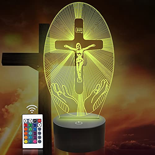 Cruz 3D Luz de noche, Attivolife Iglesia Espejismo Holograma Lámpara 16 colore Cambiando con Mando a distancia + Temporizador, DIRIGIÓ Novedad Cumpleaños Regalo por Mujer Hombre Niño Conmemorar Regalo