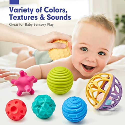 CubicFun Pelotas Sensoriales Bebés Juguetes Bebes 6-12 Meses Multi Textura Pelota Sonajeros Bebe Infantil Pelotas de Masaje Mordedor sin BPA con Sonido, 7 Piezas