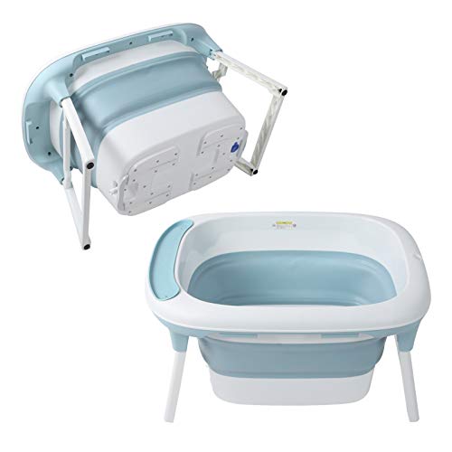 Cubo de baño de bebé, bañera plegable con soporte para barra de baño portátil con almohadillas antideslizantes para cuarto de baño, 54 x 74 x 44 cm