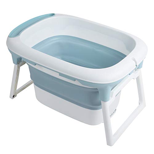 Cubo de baño de bebé, bañera plegable con soporte para barra de baño portátil con almohadillas antideslizantes para cuarto de baño, 54 x 74 x 44 cm