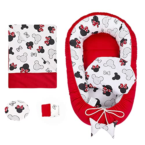 Cuna Nido Bebe 90x50 Terciopelo –Reductor de Cuna Handmade Conjunto Bebe Recien Nacido de 5 Partes Rojo