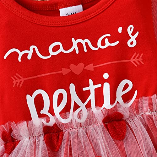 Dazzerake Vestidos tutú de princesa cumpleaños para bebé de niña para día de la madre Conjunto de niña Túnica con estampado de corazón tul, rojo, 18-24 Meses