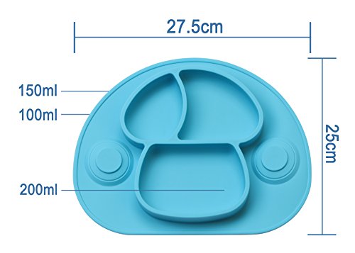 DEBAIJIA Bebé Niños Plato de Silicona Fuerte Succión Ventosa Divididas Placemat Grado Alimenticio Infantil Antideslizante FDA y Sin BPA, Microonda, Lavavajillas, Congelador Seguro - Azul claro