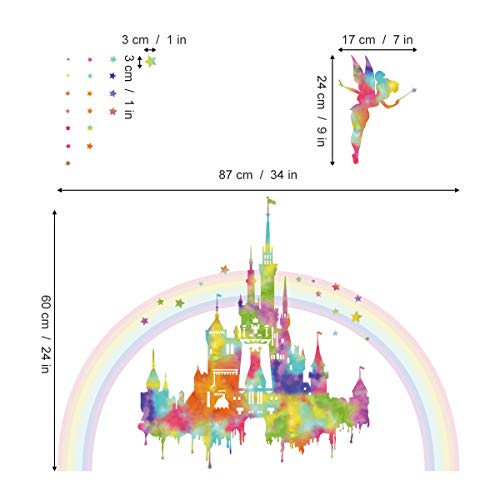 decalmile Pegatinas de Pared Arco Iris Castillo Vinilos Decorativos Hada Estrellas Adhesivos Pared Guardería Habitación Infantiles Niños Bebés Dormitorio