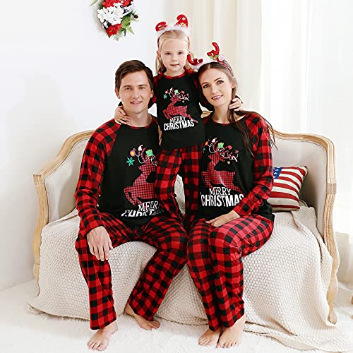 DERCLIVE Navidad Familia Ropa a Juego Adulto Chico bebé Alce Feliz Navidad Pijamas a Cuadros Pijamas (niño, 3-4Y)