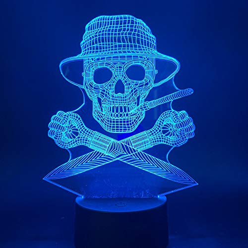 DFDLNL Hunter S Thompson Gonzo Periodismo 3D Night Light Led Touch Sensor Skull Man Nightlight para la decoración de la Oficina Atmósfera Lámpara 3D