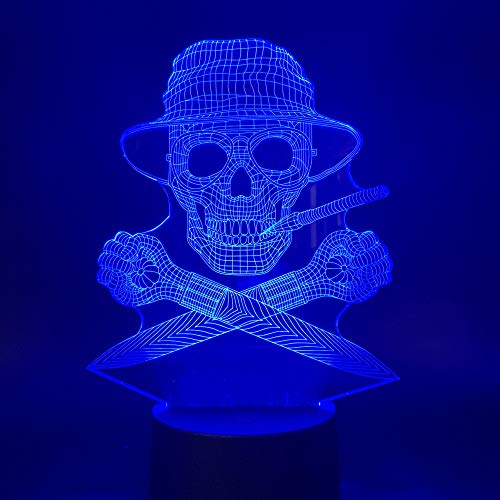 DFDLNL Hunter S Thompson Gonzo Periodismo 3D Night Light Led Touch Sensor Skull Man Nightlight para la decoración de la Oficina Atmósfera Lámpara 3D