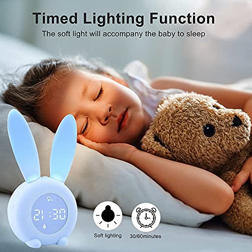 DIAMOOKY Reloj Despertador de Conejo,Despertador Digital Infantil con Luz,Visualización de Hora/Fecha/Temperatura,6 Música Interesante,Regalo para Niños