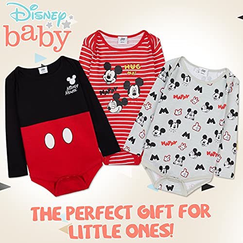 Disney Body Bebe Manga Larga de Mickey Mouse, Ropa Bebe 100% Algodón, Regalos Bebe Recien Nacido Pack de 3 (12-18 Meses, Multicolor)