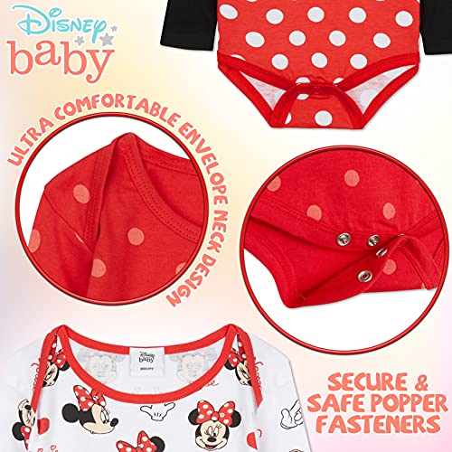 Disney Body Bebe Manga Larga de Minnie Mouse, Ropa Bebe 100% Algodón, Regalos Bebe Recien Nacido Pack de 3 (12-18 Meses, Multicolor)