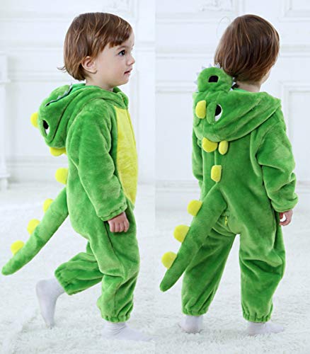 Doladola Baby Boy's Flannel's Girl Animal Dinosaurio con Capucha Traje Rompers Abrigo ((Edades 3-6 Meses/Altura:60cm-66cm), Dinosaurio Verde)