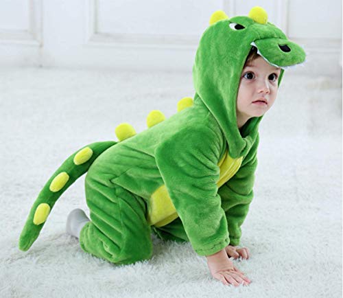 Doladola Baby Boy's Flannel's Girl Animal Dinosaurio con Capucha Traje Rompers Abrigo ((Edades 3-6 Meses/Altura:60cm-66cm), Dinosaurio Verde)