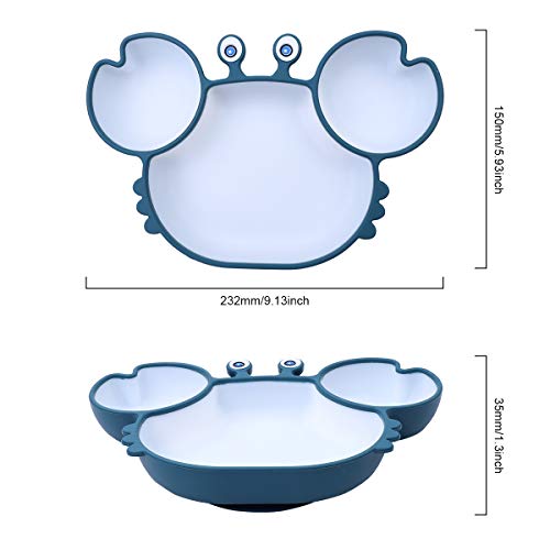 Dsaren Platos de Silicona para Bebe Ventosa Vajilla Platos Antideslizante con Cucharas para Lavavajillas Microondas Silla alta (Azul)