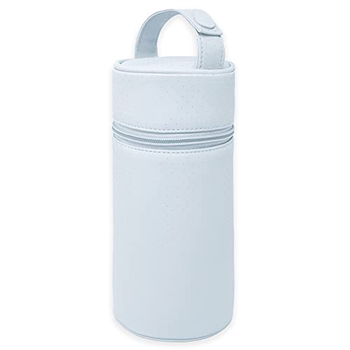 Duffi Baby Termo porta biberon polipiel bebe. Bolsa termica portabiberon caliente y frio. Funda isotermica para biberones o termo portatil. Cremallera y asa. Limpieza facil. Circulos Azul