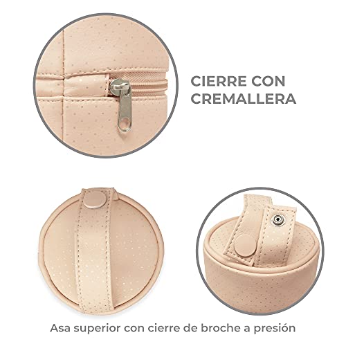 Duffi Baby Termo porta biberon polipiel bebe. Bolsa termica portabiberon caliente y frio. Funda isotermica para biberones o termo portatil. Cremallera y asa. Limpieza facil. Circulos Beige