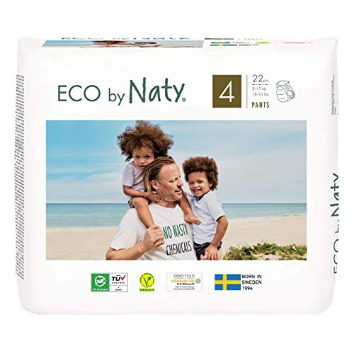 Eco by Naty, Pañales Pants, Talla/Tamaño 4, 22 pañales, 8-15kg, Pañales pants ecológicos premium hechos a base de fibras vegetales. Sin sustancias nocivas