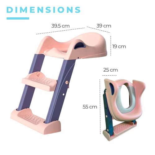 Edibaby, Adaptador wc niños con escalera, Reductor de Aprendizaje para Baño Inodoro, Portátil y Plegable, Ajustable, Total Compatibilidad, Cojín Acolchado, de 1 a 7 años