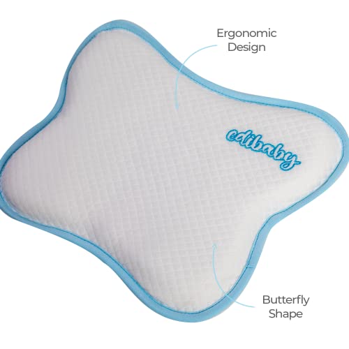 Edibaby, Almohada Bebe, Cojín Que Previene y Trata la Plagiocefalia, hasta 12 y 36 Meses, Material Viscoelástico Memory Foam (12 Meses, Azul)