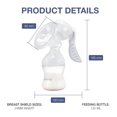 Edibaby, Sacaleches Manual, Extractor de Leche Materna, Colector, 130ml, Ergonómico, Antideslizante, Sin BPA, Rápida y Cómoda Posición de Succión