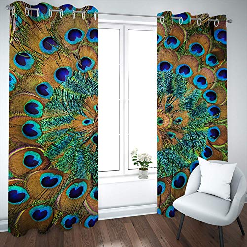 EEetwa Cortinas Salon Opacas Pluma De Pavo Real Animal 234X183Cm Cortinas Infantiles Niños Cortinas Fruncidas Para Habitacion Juvenil Salon Cuarto Bebé/Tela Suave Gruesa Antimoscas Proteccion Priva