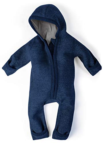 Ehrenkind® WALKOVERALL | Mono para bebés de Lana hervida con Cremallera | Buzos de Lana cocida para bebés y niños pequeños | Ideal para el otoño/Invierno | Tamaño: 62/68 | Color: Azul