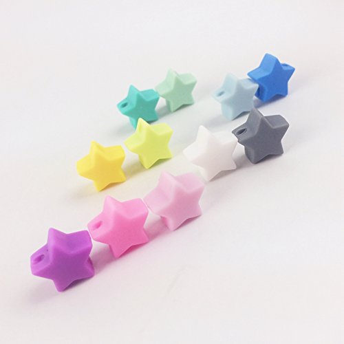 en forma de estrella de silicona 20pcs de los granos de la joyería DIY de la categoría alimenticia Mordedor libre de BPA respetuoso del medio ambiente Collar juguetes mordedores para bebés o pulsera