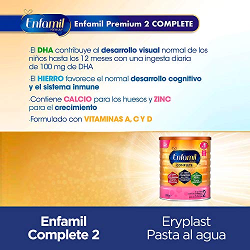 Enfamil Complete 2 Leche Infantil de Continuacion para Lactantes Bebés de 6 a 12 Meses - 800 gr + Eryplast Lutsine E45 Pasta al Agua Crema Pañal Bebé - 2 x 125 ml