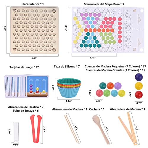 Fabu 136 Pcs Juego de Cuentas de Madera, Juguete Educativo Montessori, Creativo Juguete Educativo para Niños y Padres, Montessori Juego de Combinación de Colores