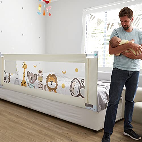 Fascol Barandillas de la Cama Infantil de Acero Carbono, Ajustable para Niños de 0 a 7 años, Barrera de Seguridad Anti-caída para Bebés Portátil y Estable, 180 X 93 cm, Blanco