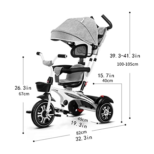 fevilady sillas de Paseo Pedal Tricycle Stroller for niños de 8 Meses a 6 años de Edad, Cochecito de Carro con toques removible. Cochecito de bebé (Color : White+Grey)