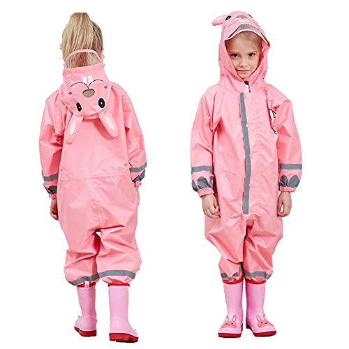 FILOWA Chubasqueros Impermeable Chaquetas Lluvia Niña Rosa Traje de Lluvia Encapuchado Mono Grande Poncho Escuela Reflectante Conejo Animal Dibujos 5-7 años