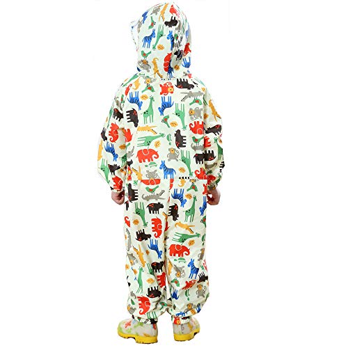 FILOWA Chubasqueros Infantil,Impermeable Chaquetas Lluvia Niña Niño Amarillo Animal Patrón con Capucha Mono Traje de Lluvia Grande Poncho Escuela Running Pantalones Capa Bebé Unisexo 1-3 años