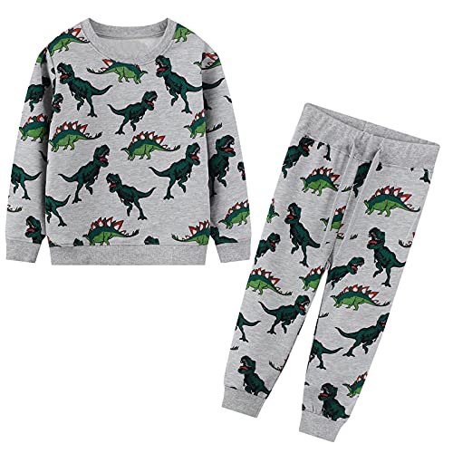 FILOWA Conjuntos Deportivos Bebé Niños Conjuntos de Sudaderas Tops y Pantalones Ajustable Cinturón Chándales Gris Verde Dinosaurio Otoño Invierno Trajes Algodón Navidad Disfraces Ropa 2-3 años,3T