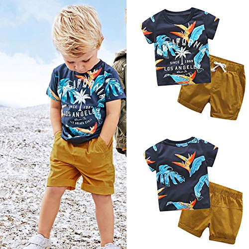 Fossen Ropa Niño Bebe 1-6 años Verano Conjuntos Dibujos Animados de cocodrilo Animal Camiseta Manga Corta y Pantalones Cortos de Cuadros (3 años, Azul)